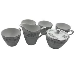 Mikasa #243 Japan Fine China Painted White Daisy Coffee Cups Sugar Dish Creamer